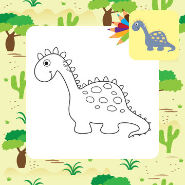 Cute cartoon dino coloring page