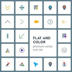 Modern Simple Set of location, arrows, cursors, bookmarks Vector flat Icons. Contains such Icons as  mouse,  tent, cursor,  diagonal,  pin,  and more on grey background. Fully Editable. Pixel Perfect