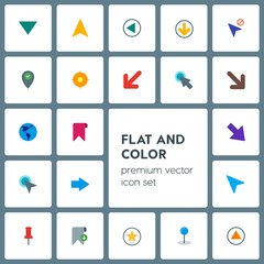 Modern Simple Set of location, arrows, cursors, bookmarks Vector flat Icons. Contains such Icons as  circular,  next,  double,  download, up and more on grey background. Fully Editable. Pixel Perfect