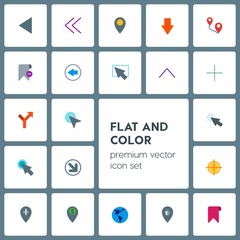 Modern Simple Set of location, arrows, cursors, bookmarks Vector flat Icons. Contains such Icons as  internet,  arrow,  world,  button,  port and more on grey background. Fully Editable. Pixel Perfect