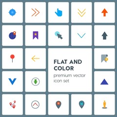 Modern Simple Set of location, arrows, cursors, bookmarks Vector flat Icons. Contains such Icons as location,  upload,  people,  favorite, up and more on grey background. Fully Editable. Pixel Perfect