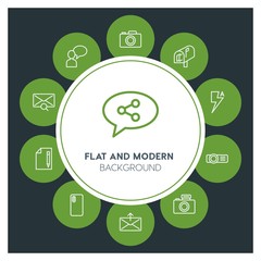 chat and messenger, video, photos, email Infographic Circle outline Icons Set. Contains such Icons as  business,  website,  elements,  background,  pattern and more. Fully Editable. Pixel Perfect