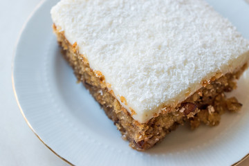 Cyprus Dessert also called Trilece / Kibris Tatlisi / Muhallebi Milk Pudding with Walnut and Breadcrumbs.