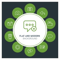 chat and messenger, video, photos, email Infographic Circle outline Icons Set. Contains such Icons as  business,  website,  elements,  background,  pattern and more. Fully Editable. Pixel Perfect