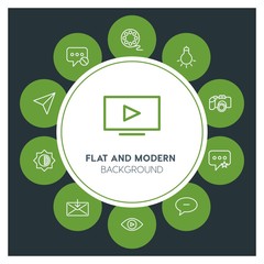 chat and messenger, video, photos, email Infographic Circle outline Icons Set. Contains such Icons as  business,  website,  elements,  background,  pattern, sms and more. Fully Editable. Pixel Perfect