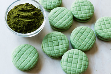 Cream Filled Green Matcha Cookies / Macarons
