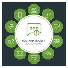 chat and messenger, video, photos, email Infographic Circle outline Icons Set. Contains such Icons as  business,  website,  elements,  background,  pattern,  tv and more. Fully Editable. Pixel Perfect