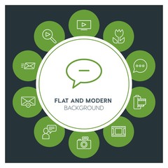 chat and messenger, video, photos, email Infographic Circle outline Icons Set. Contains such Icons as  business,  website,  elements,  background,  pattern,  3d and more. Fully Editable. Pixel Perfect