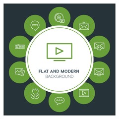 chat and messenger, video, photos, email Infographic Circle outline Icons Set. Contains such Icons as  business,  website,  elements,  background,  pattern,  cd and more. Fully Editable. Pixel Perfect