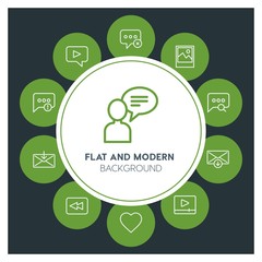 chat and messenger, video, photos, email Infographic Circle outline Icons Set. Contains such Icons as  business,  website,  elements,  background,  pattern and more. Fully Editable. Pixel Perfect