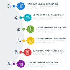 Flat transports, industry, buildings infographic timeline template with 7 options for presentations, advertising, annual reports