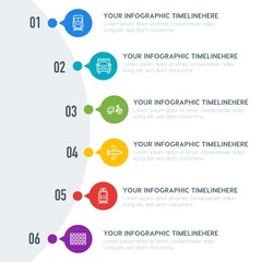 Flat transports, industry, buildings infographic timeline template with 7 options for presentations, advertising, annual reports