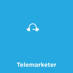 Telemarketer icon isolated on blue background