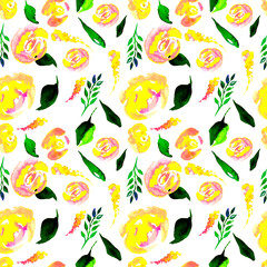 Watercolor Floral Repeat Pattern. Can be used as a Print for Fabric, Background for Wedding Invitation