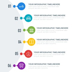 Flat transports, industry, buildings infographic timeline template with 7 options for presentations, advertising, annual reports