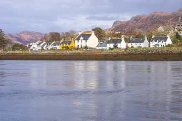 The village of Dornie, Other side of the road of Eilean Donan Castle, Dornie, Kyle of Lochalsh, Scotland