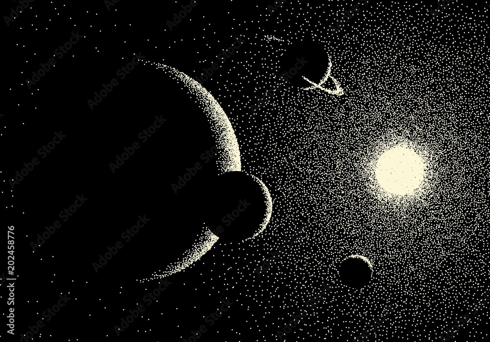 Poster space landscape with scenic view on planet and stars made with r