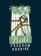 Ride freedom machine - tropical bicycle print - bike in a palm-tree valley