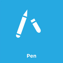 Pen icon isolated on blue background