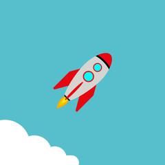 Rocket vector icon. Start up concept symbol space rocket ship in trendy flat style isolated on blue background