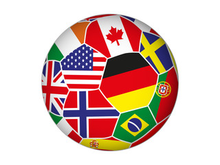 soccer ball with flags of different countries on white background. football world. vector illustration.