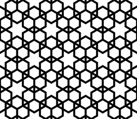 Seamless simple geometric pattern with six-pointed stars and hexagons.