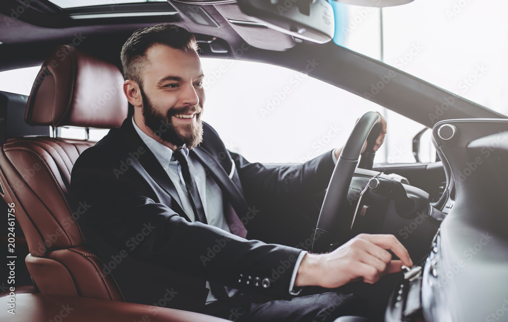 Wall mural Businessman in car