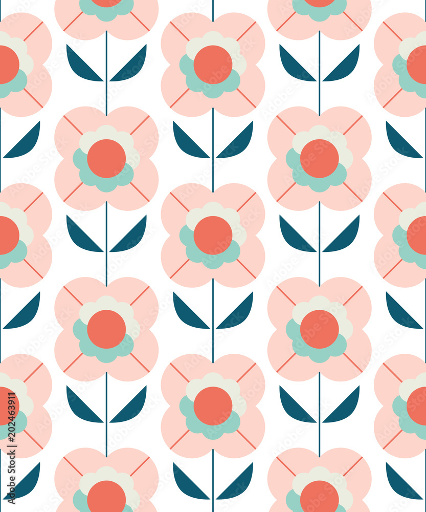 Aufkleber seamless pattern with flowers in retro scandinavian style