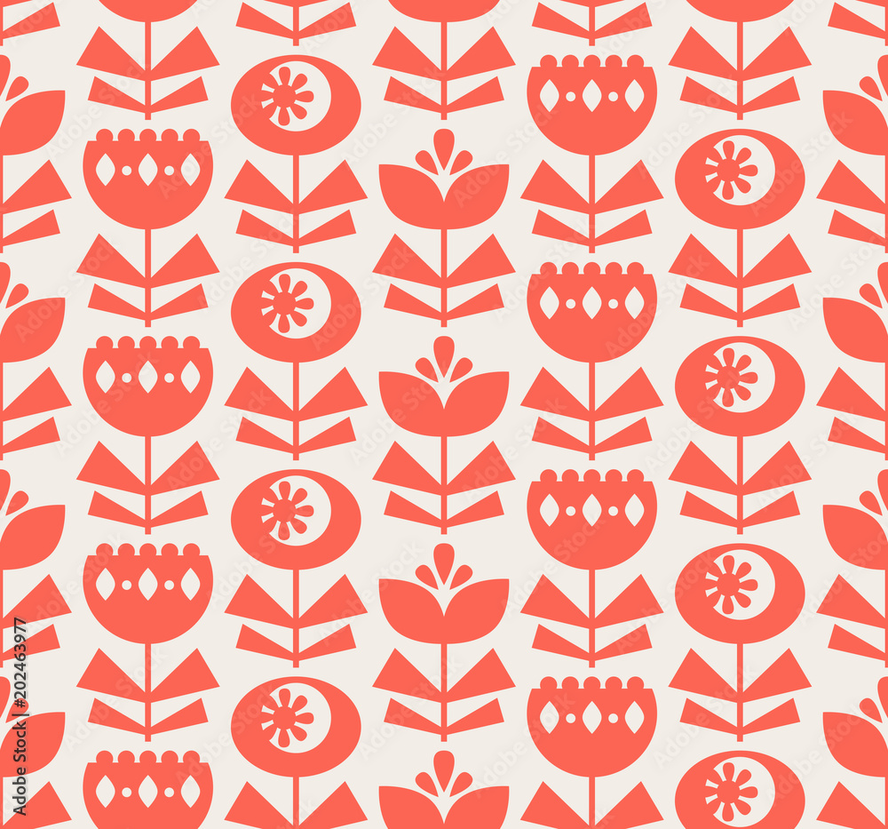 Poster seamless pattern with flowers in retro scandinavian style