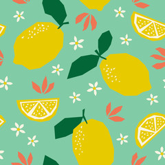 seamless pattern with lemons and blossoms
