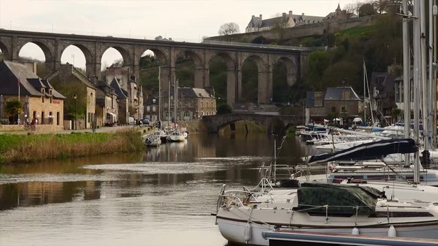 view of the port of Dinan, River Rance, Brittany, France
