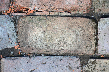 old destroyed brick in close-up