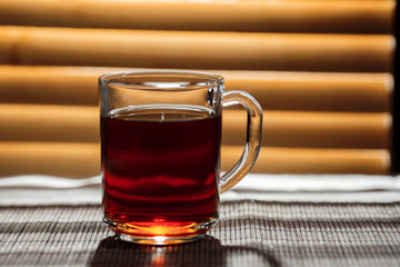 tea in a glass mug, morning, breakfast