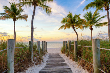Footbridge to the Smathers beach on sunrise - Key West, Florida