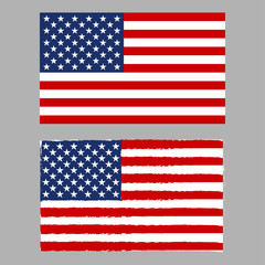 US flag and USA grunge flag. American national symbol. Vector illustration.