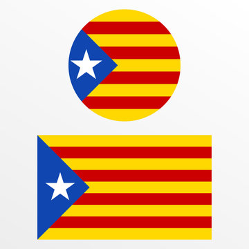 Catalonia flag set. Independence symbol. Blue Estelada emblem. Vector illustration.