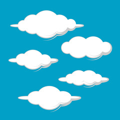 collection of white clouds set illustration isolated on blue background