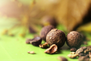 Black pepper, large spices, macro