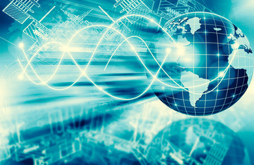Best Internet Concept of global business. Globe, glowing lines on technological background. Wi-Fi, rays, symbols Internet, 3D illustration