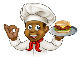Cartoon Character Chef Holding Burger