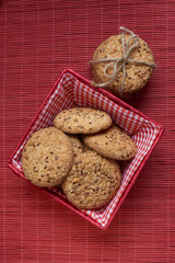 Cookies with sesame and sunflower seeds on table. Healthy eating