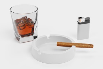 3D render of Cigar and Whiskey