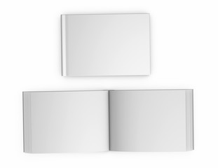 Hardcover photo books, photo albums vertical orientation, mockup template on white background. Cover and inside pages.