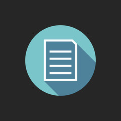 Elegant Universal White Minimalistic Thin Line Document Icon with Shadows on Circular Color Button on Black Background 