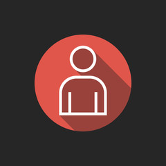 Elegant Universal White Minimalistic Thin Line Person Icon with Shadows on Circular Color Button on Black Background 