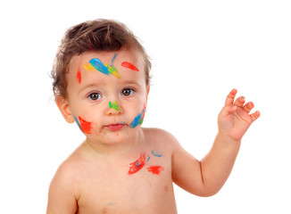Funny child dirty with paint