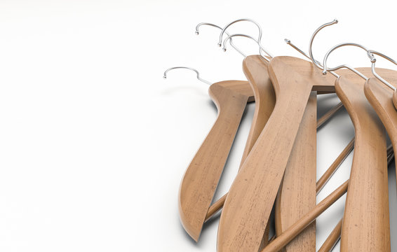 Wooden clothes hanger isolated on white - 3D Rendering
