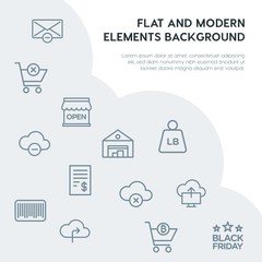 cloud and networking, email, shopping outline vector icons and elements background concept on grey background.Multipurpose use on websites, presentations, brochures and more