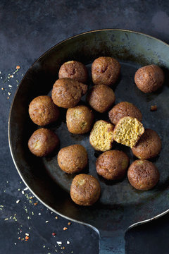 Vegan vegetable balls in pan