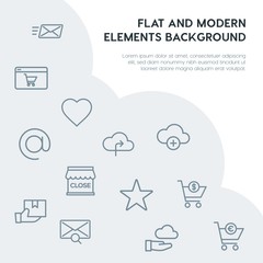 cloud and networking, email, shopping outline vector icons and elements background concept on grey background.Multipurpose use on websites, presentations, brochures and more